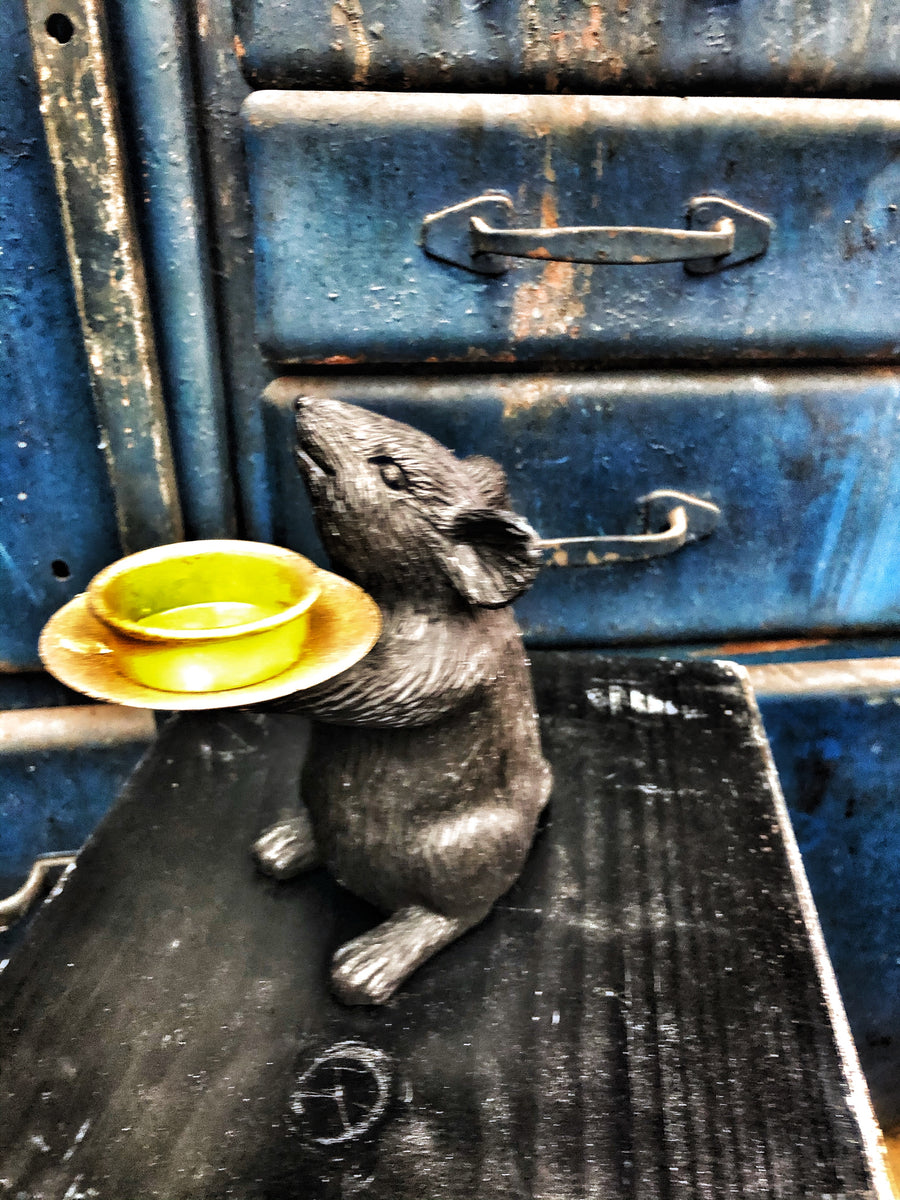 Black Mouse Tea Light Holder Red Floral Architecture